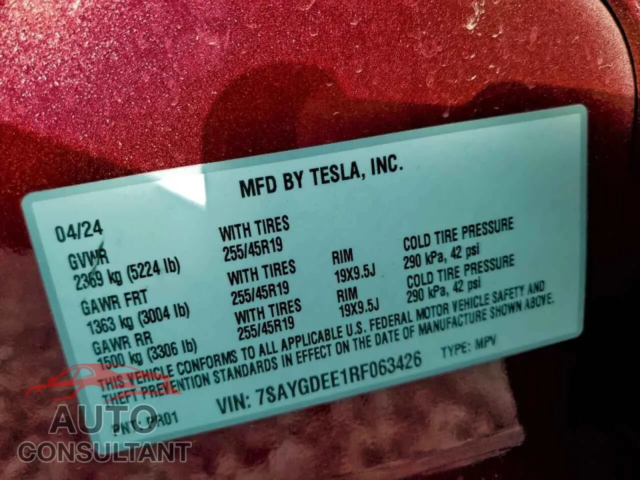 2024 TESLA MODEL Y Damaged VIN 7SAYGDEE1RF063426 – photo 12