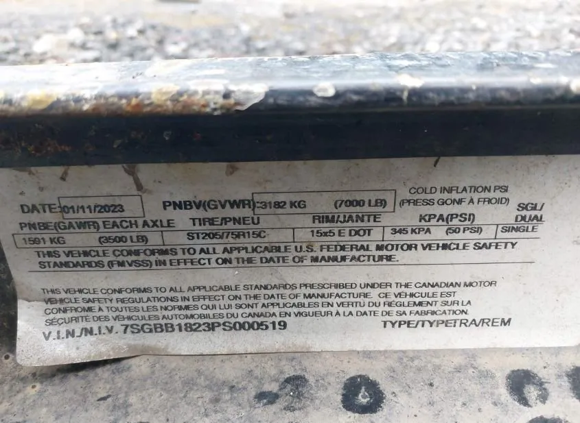2023 APPALACHIAN TRAILERS INC. Appalachian Trailers Inc. Used VIN 7SGBB1823PS000519 – undercarriage