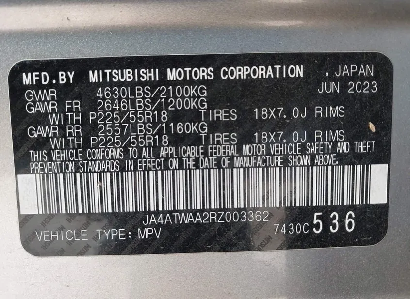 2024 MITSUBISHI Eclipse Cross Used VIN JA4ATWAA2RZ003362 – trunk area