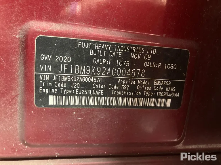2010 Subaru Liberty Used VIN JF1BM9K92AG004678 – undercarriage 2010 Subaru Liberty Used VIN JF1BM9K92AG004678 – undercarriage