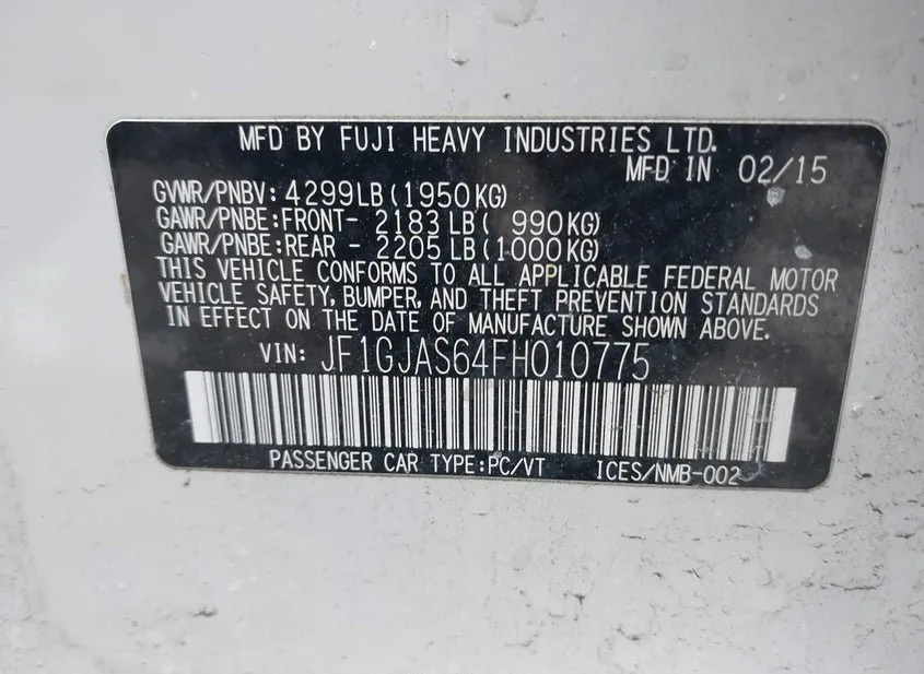 2015 SUBARU Impreza Used VIN JF1GJAS64FH010775 – trunk area