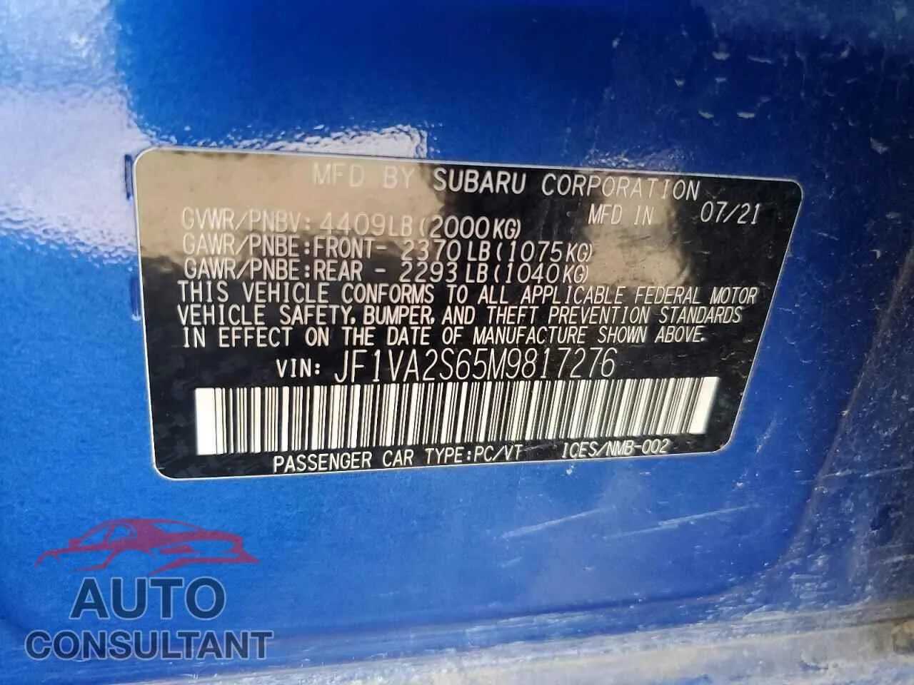 2021 SUBARU WRX Damaged VIN JF1VA2S65M9817276 – photo 13