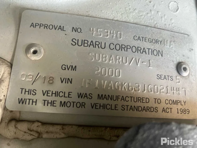 2018 Subaru WRX Damaged VIN JF1VAGK63JG021447 – odometer reading