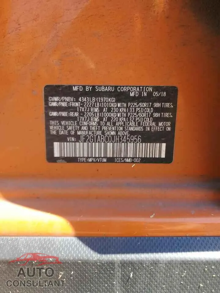 2018 SUBARU CROSSTREK Damaged VIN JF2GTABC0JH345956 – photo 13