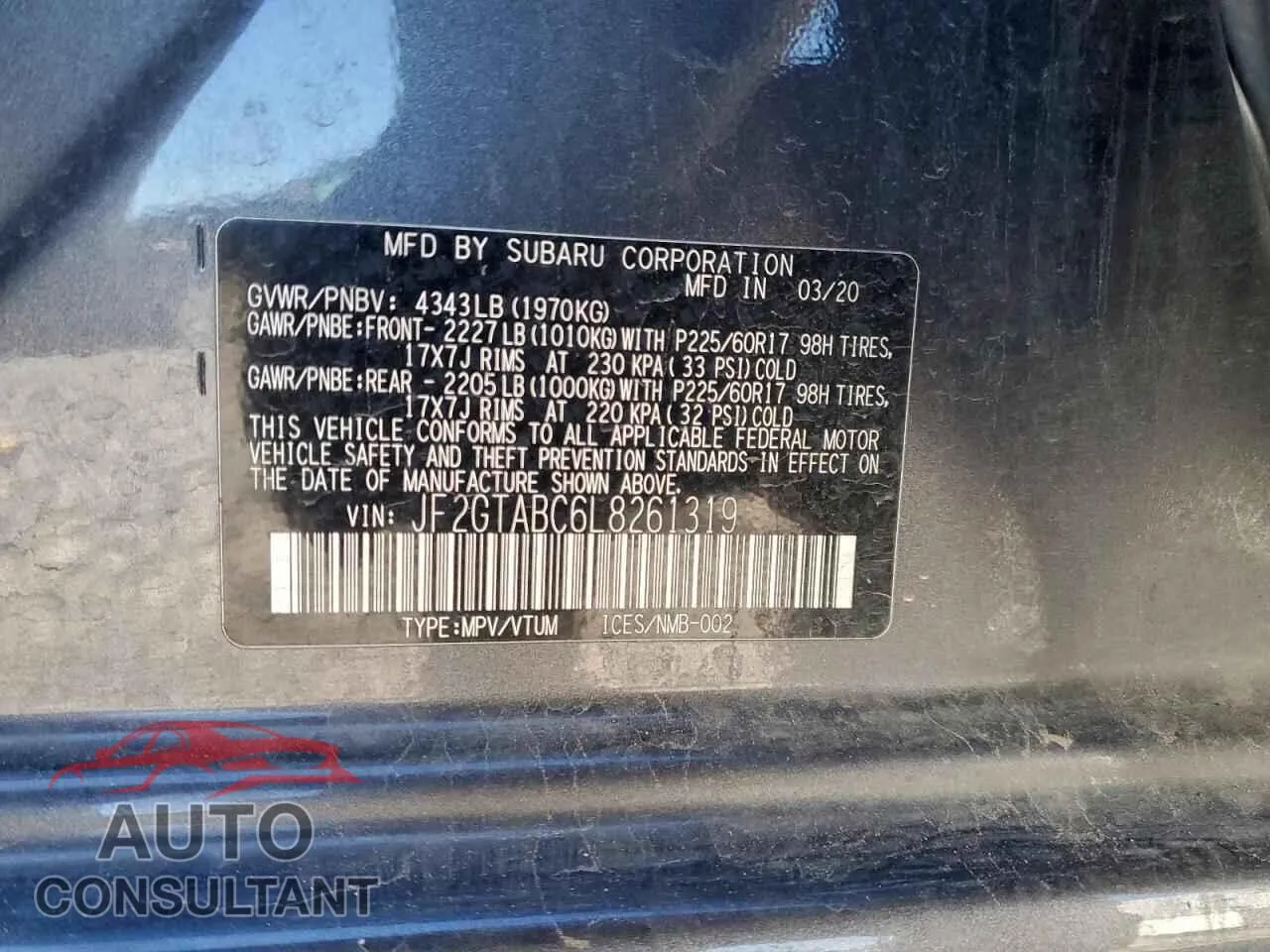 2020 SUBARU CROSSTREK Damaged VIN JF2GTABC6L8261319 – photo 14 2020 SUBARU CROSSTREK Damaged VIN JF2GTABC6L8261319 – photo 14