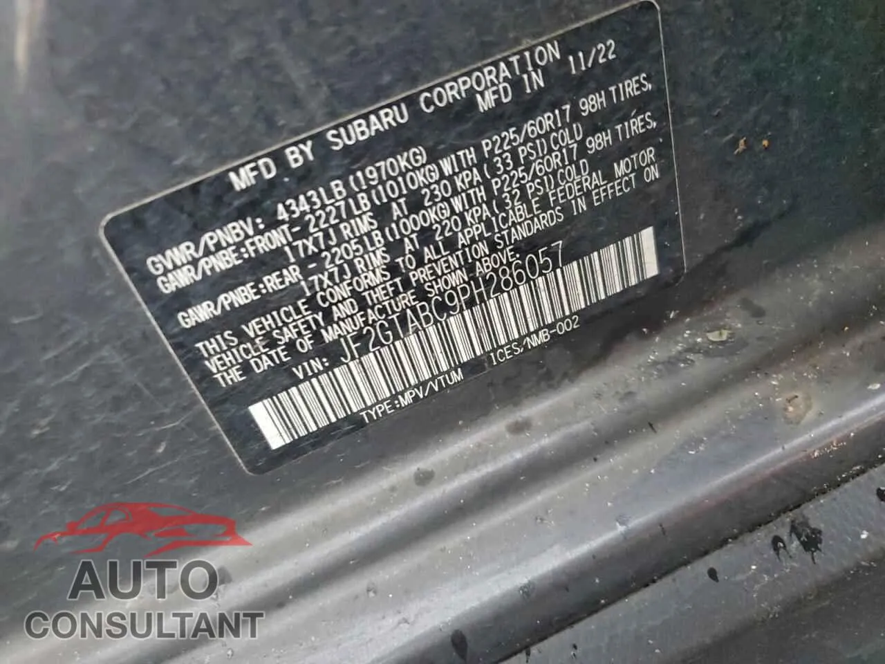 2023 SUBARU CROSSTREK Damaged VIN JF2GTABC9PH286057 – photo 13