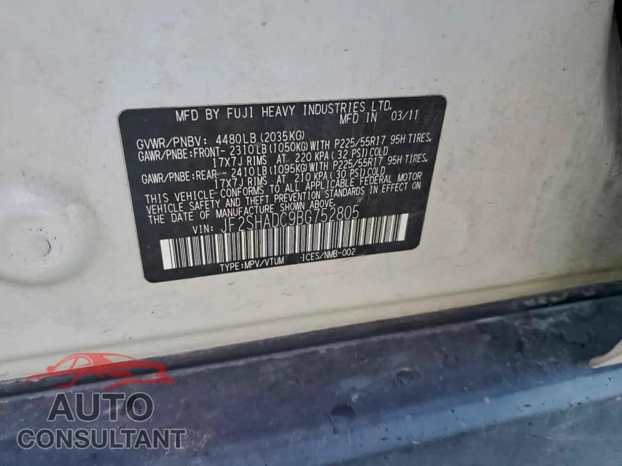 2011 SUBARU FORESTER Damaged VIN JF2SHADC9BG752805 – photo 12