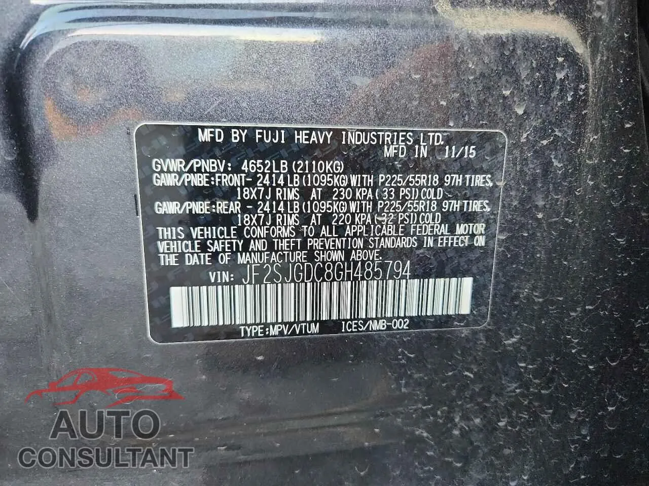 2016 SUBARU FORESTER Damaged VIN JF2SJGDC8GH485794 – photo 13 2016 SUBARU FORESTER Damaged VIN JF2SJGDC8GH485794 – photo 13