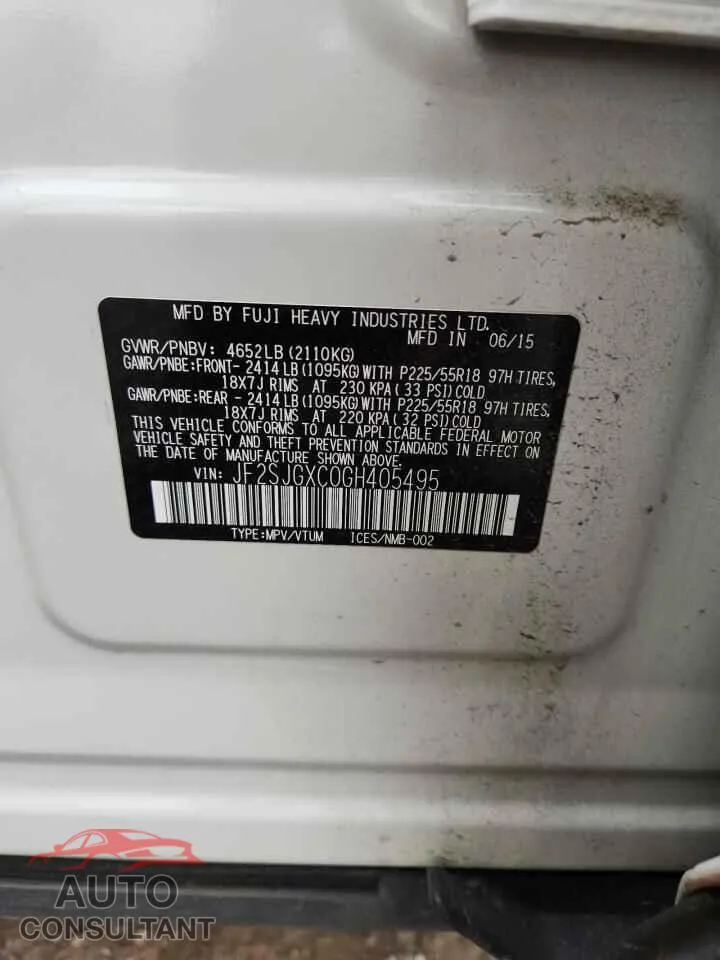 2016 SUBARU FORESTER Damaged VIN JF2SJGXC0GH405495 – photo 13
