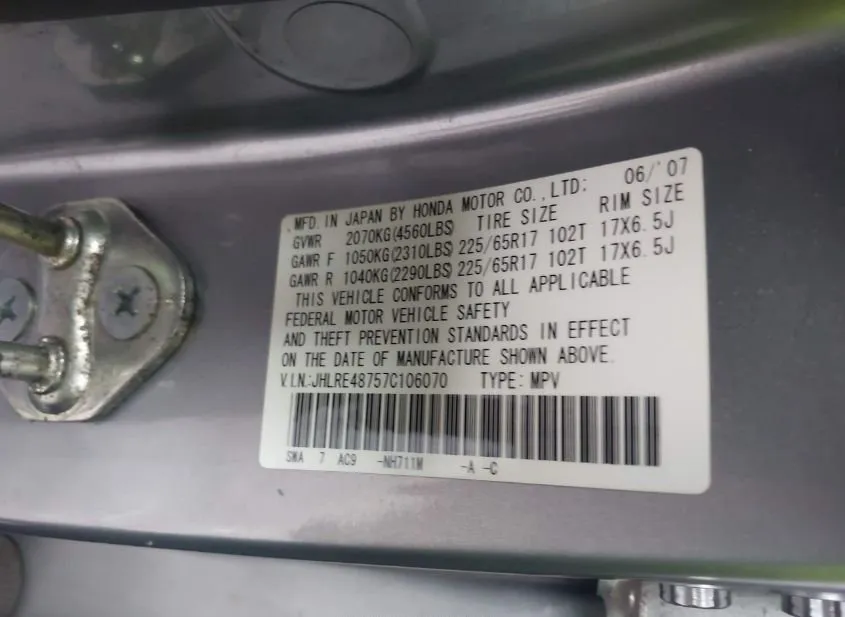 2007 HONDA CR-V Used VIN JHLRE48757C106070 – undercarriage