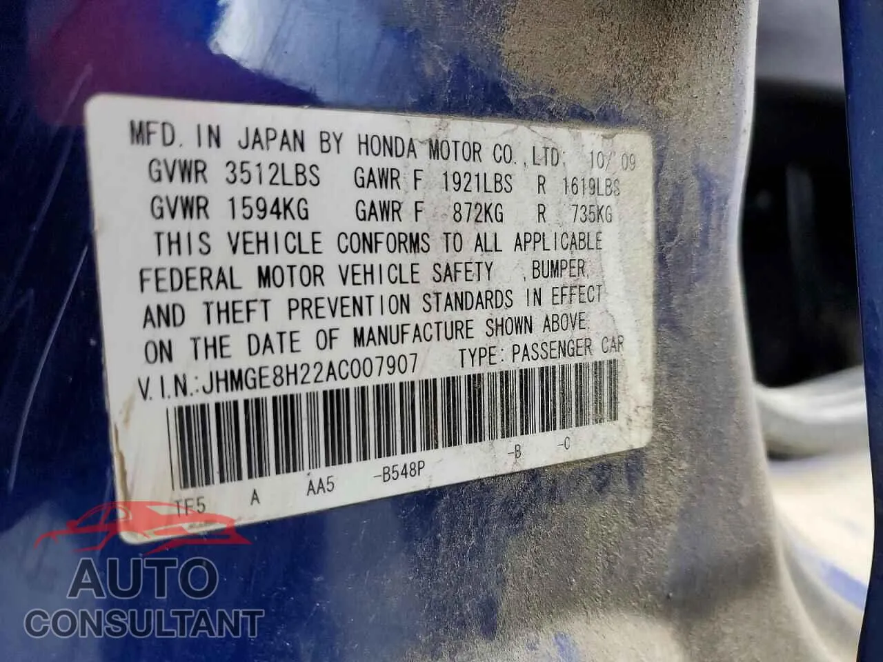 2010 HONDA FIT Damaged VIN JHMGE8H22AC007907 – photo 14