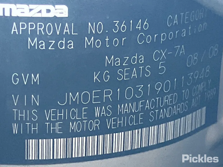 2008 Mazda CX-7 Used VIN JM0ER103190113948 – odometer reading 2008 Mazda CX-7 Used VIN JM0ER103190113948 – odometer reading