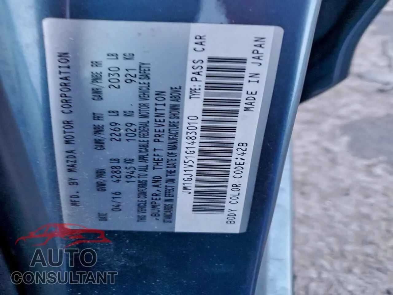 2016 MAZDA 6 Damaged VIN JM1GJ1V51G1483010 – photo 12