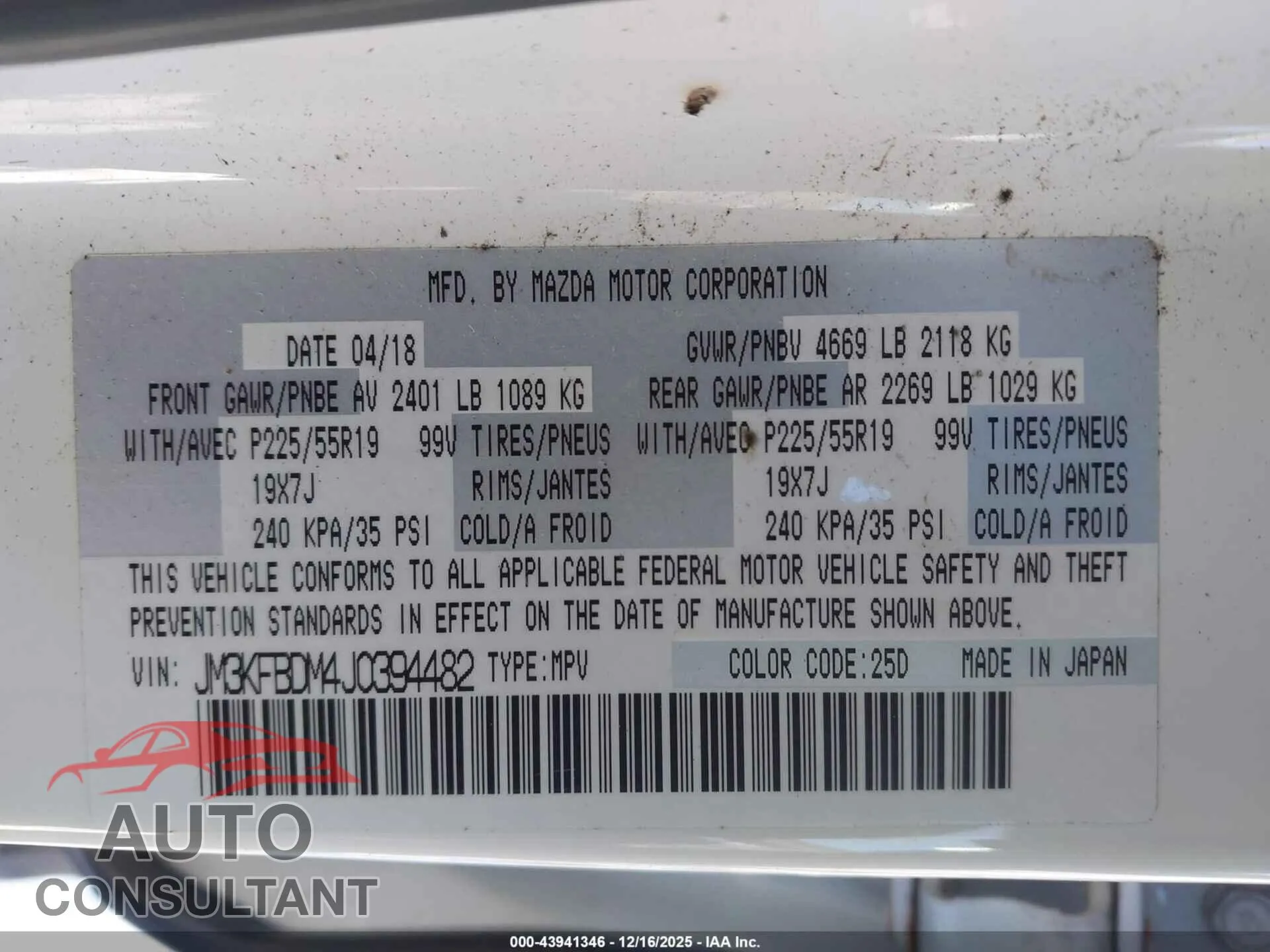 2018 MAZDA CX-5 Damaged VIN JM3KFBDM4J0394482 – trunk area