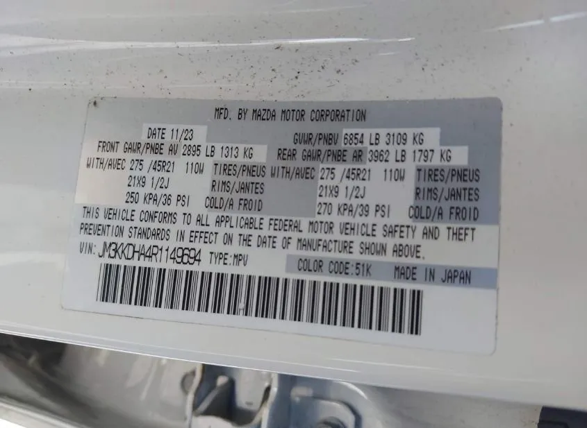 2024 MAZDA CX-90 Used VIN JM3KKDHA4R1149694 – photo 16