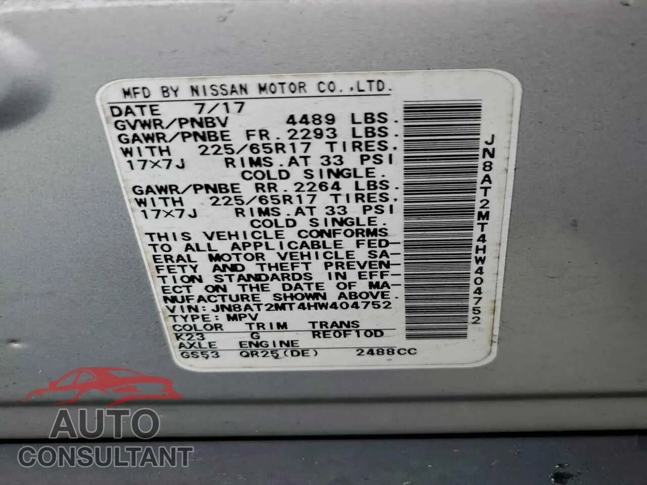 2017 NISSAN ROGUE Damaged VIN JN8AT2MT4HW404752 – photo 14