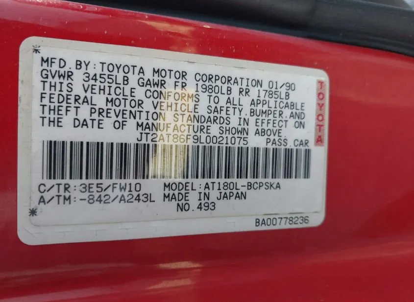 1990 TOYOTA Celica Used VIN JT2AT86F9L0021075 – undercarriage