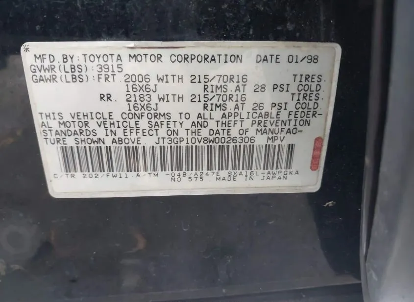 1998 TOYOTA RAV4 Used VIN JT3GP10V8W0026306 – photo 15