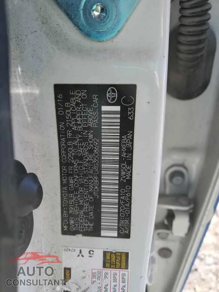 2016 TOYOTA PRIUS Damaged VIN JTDKBRFU4G3508692 – photo 13