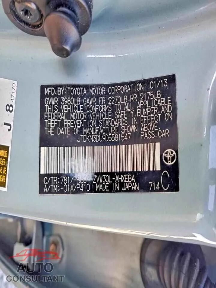 2013 TOYOTA PRIUS Damaged VIN JTDKN3DU9D5581547 – photo 12