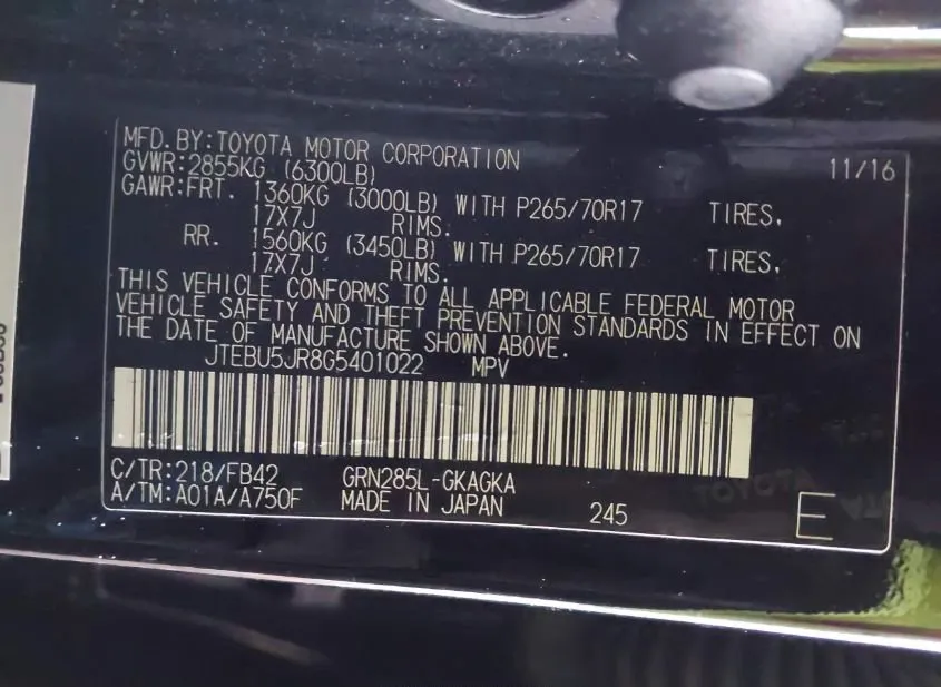 2016 TOYOTA 4Runner Used VIN JTEBU5JR8G5401022 – photo 12