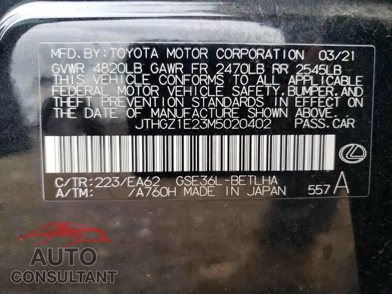 2021 LEXUS IS 350 F S Damaged VIN JTHGZ1E23M5020402 – photo 12