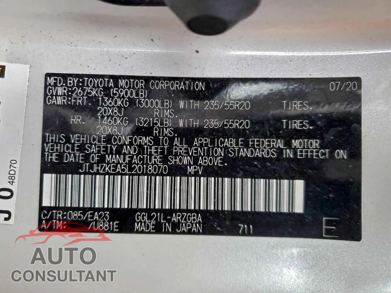 2020 LEXUS RX350 Damaged VIN JTJHZKEA5L2018070 – photo 14