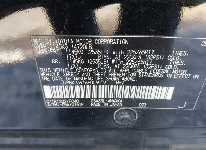 2006 TOYOTA RAV4 Used VIN JTMBK33V166006519 – interior seats