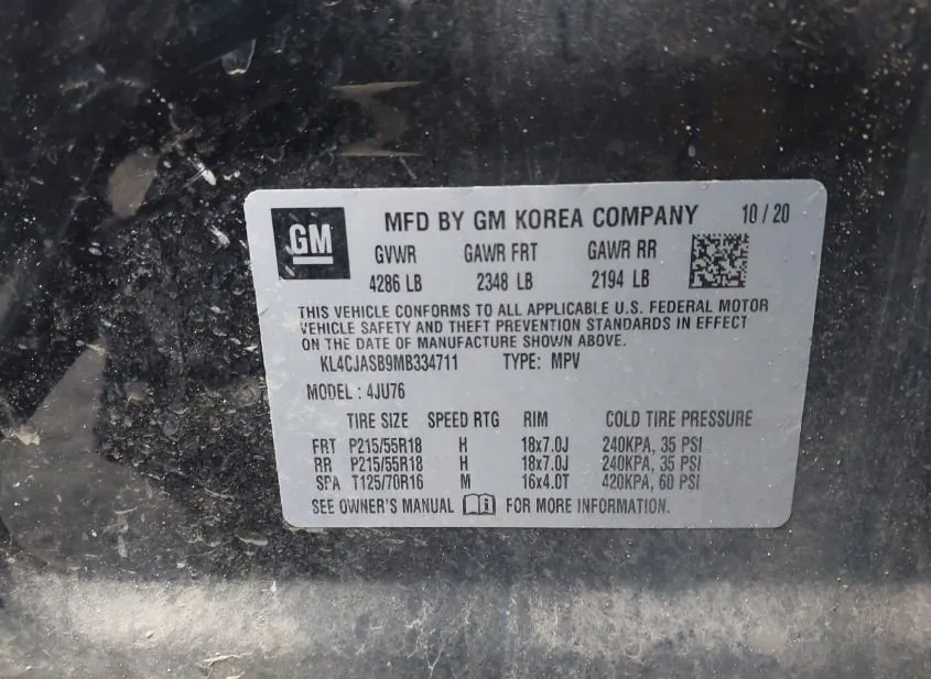 2021 BUICK Encore Used VIN KL4CJASB9MB334711 – undercarriage