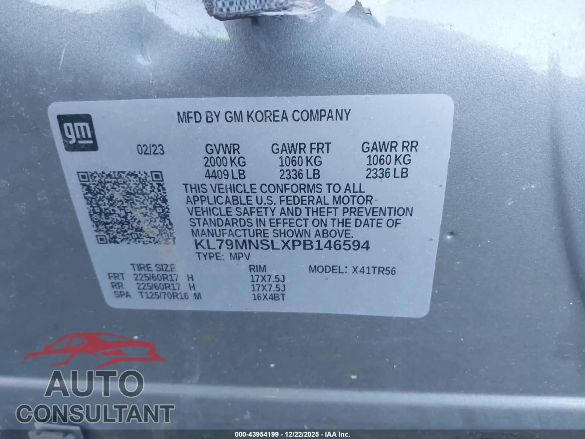 2023 CHEVROLET TRAILBLAZER Damaged VIN KL79MNSLXPB146594 – trunk area