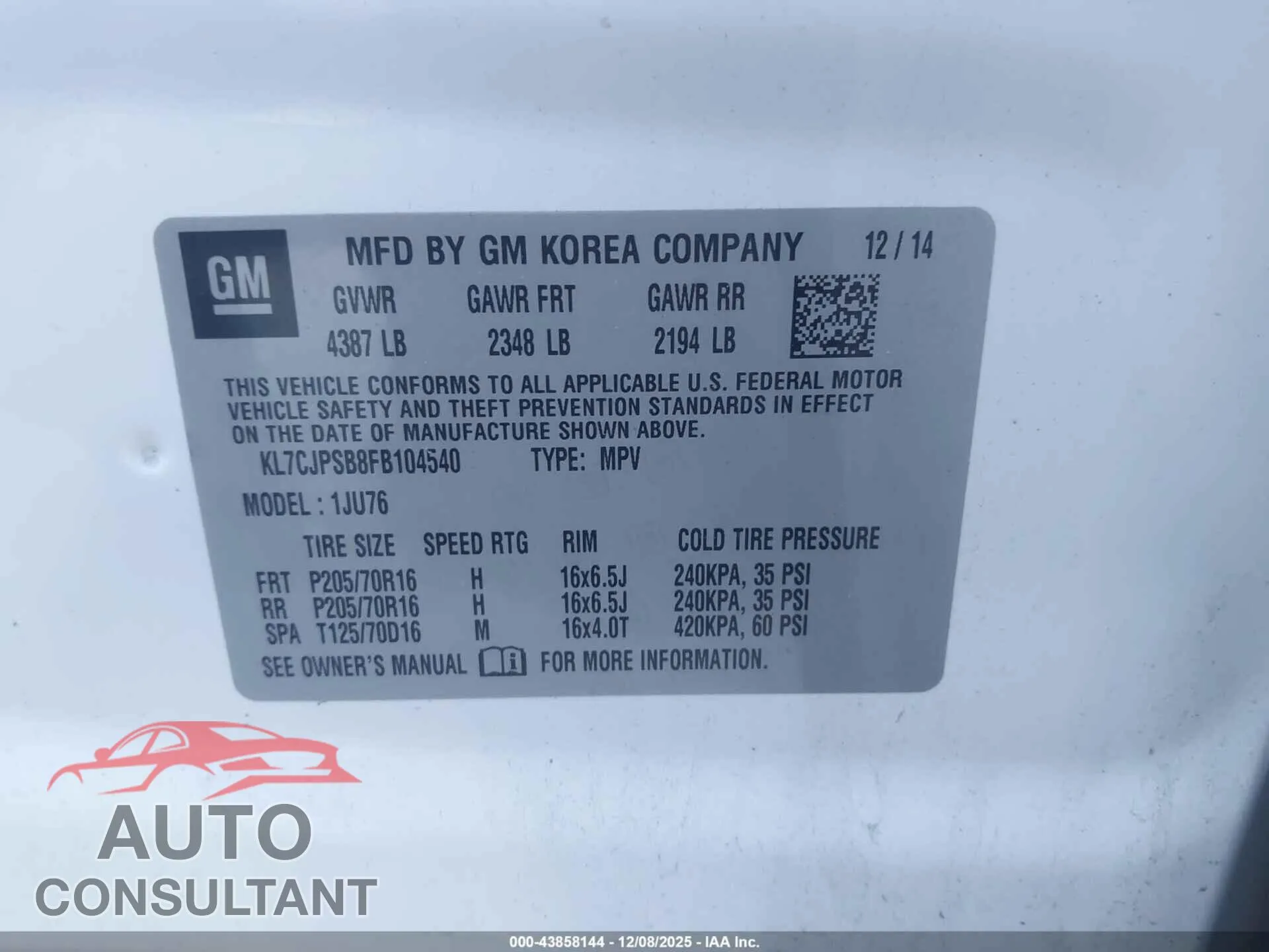 2015 CHEVROLET TRAX Damaged VIN KL7CJPSB8FB104540 – trunk area 2015 CHEVROLET TRAX Damaged VIN KL7CJPSB8FB104540 – trunk area