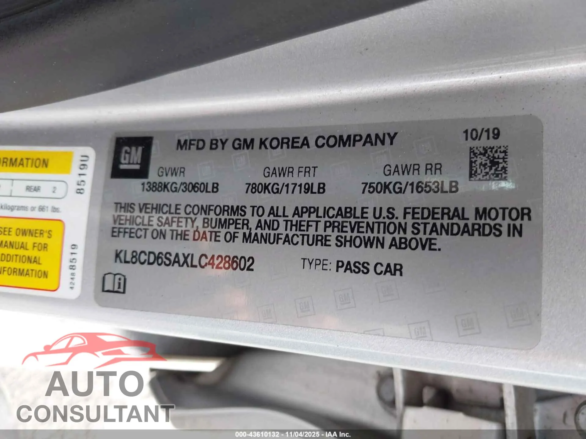 2020 CHEVROLET SPARK Damaged VIN KL8CD6SAXLC428602 – trunk area 2020 CHEVROLET SPARK Damaged VIN KL8CD6SAXLC428602 – trunk area