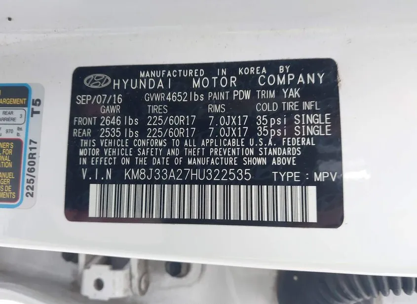 2017 HYUNDAI Tucson Used VIN KM8J33A27HU322535 – exterior detail