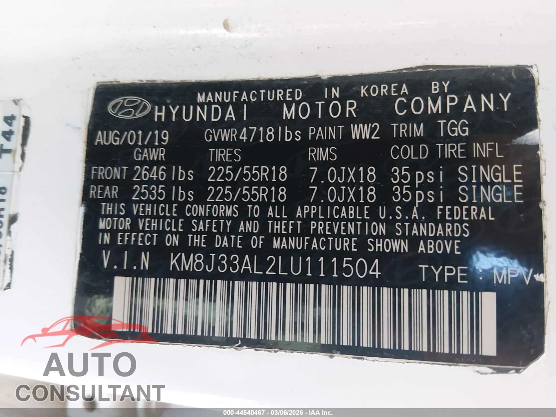 2020 HYUNDAI TUCSON Used VIN KM8J33AL2LU111504 – trunk area