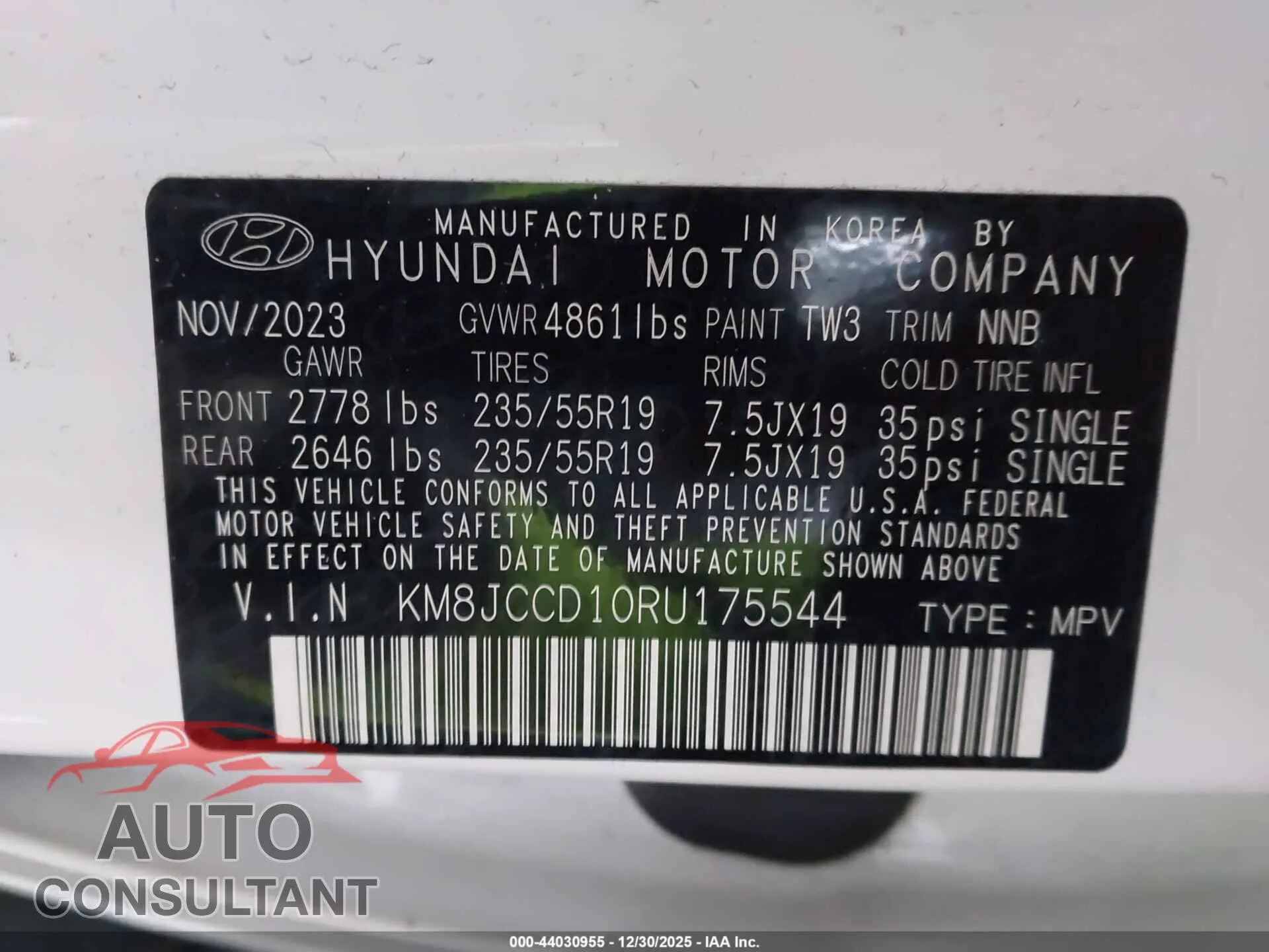 2024 HYUNDAI TUCSON HYBRID Damaged VIN KM8JCCD10RU175544 – trunk area