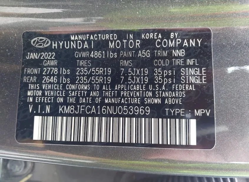 2022 HYUNDAI Tucson Used VIN KM8JFCA16NU053969 – side profile