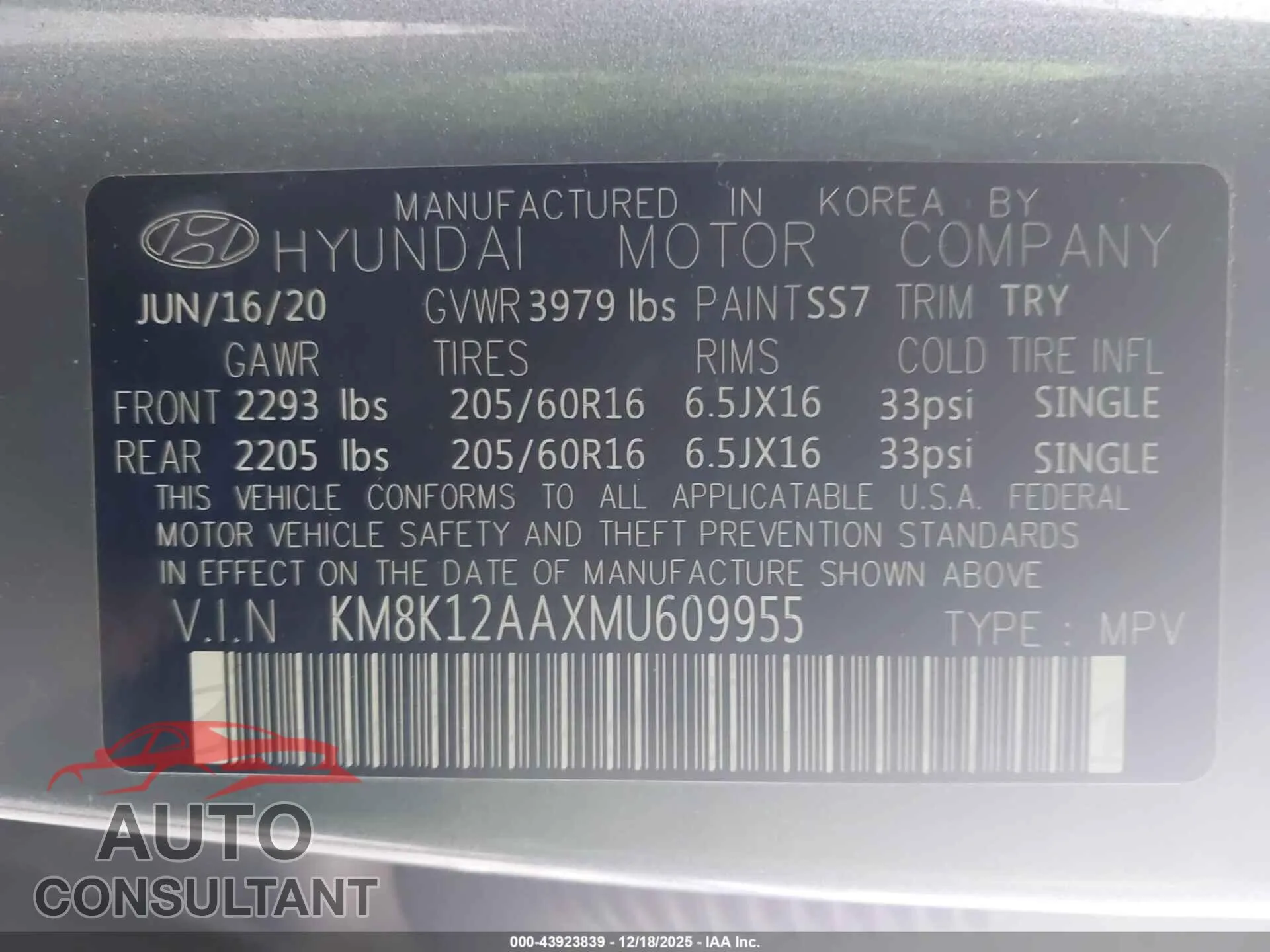 2021 HYUNDAI KONA Damaged VIN KM8K12AAXMU609955 – trunk area