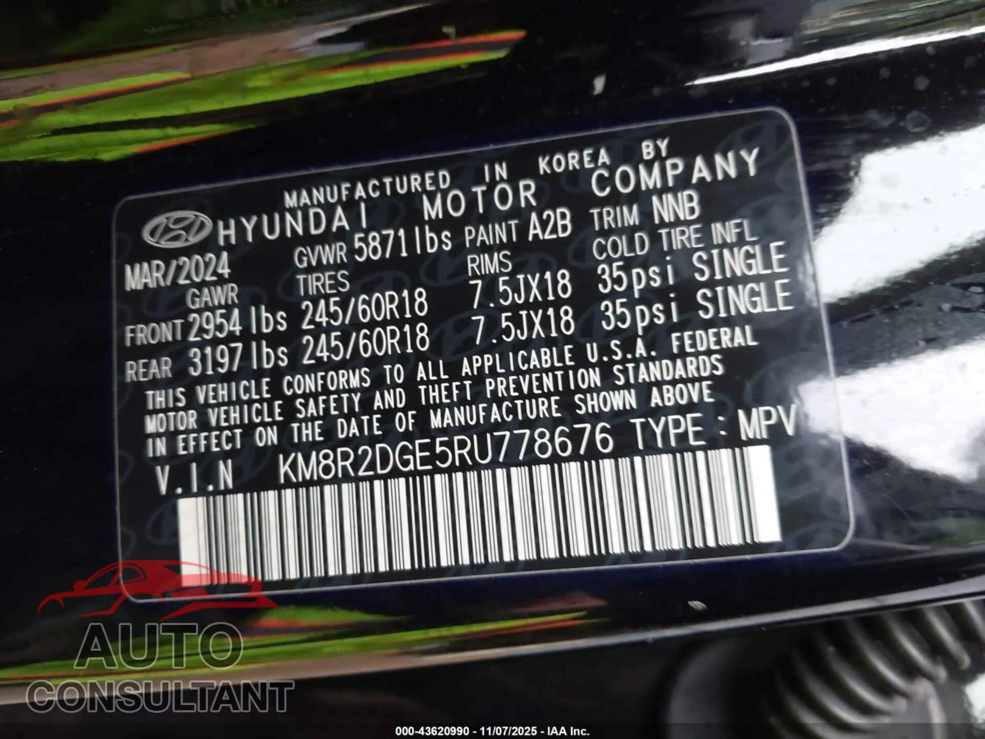 2024 HYUNDAI PALISADE Damaged VIN KM8R2DGE5RU778676 – trunk area
