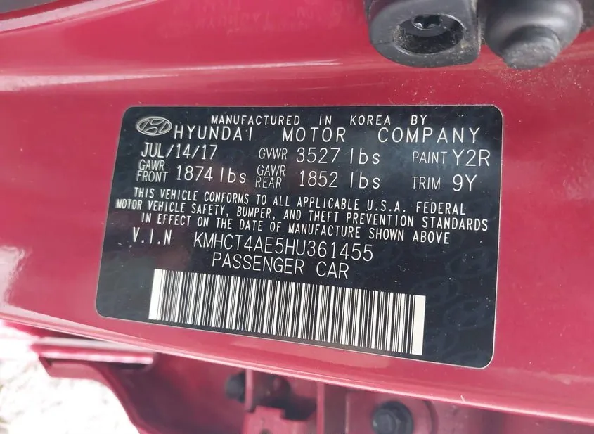 2017 HYUNDAI Accent Used VIN KMHCT4AE5HU361455 – photo 18