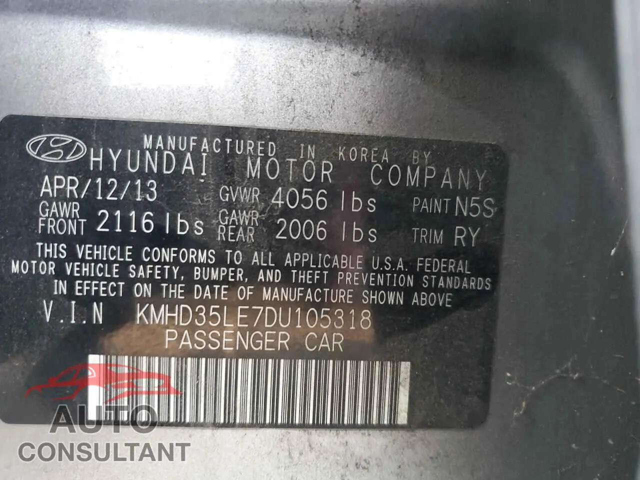 2013 HYUNDAI ELANTRA Damaged VIN KMHD35LE7DU105318 – photo 12