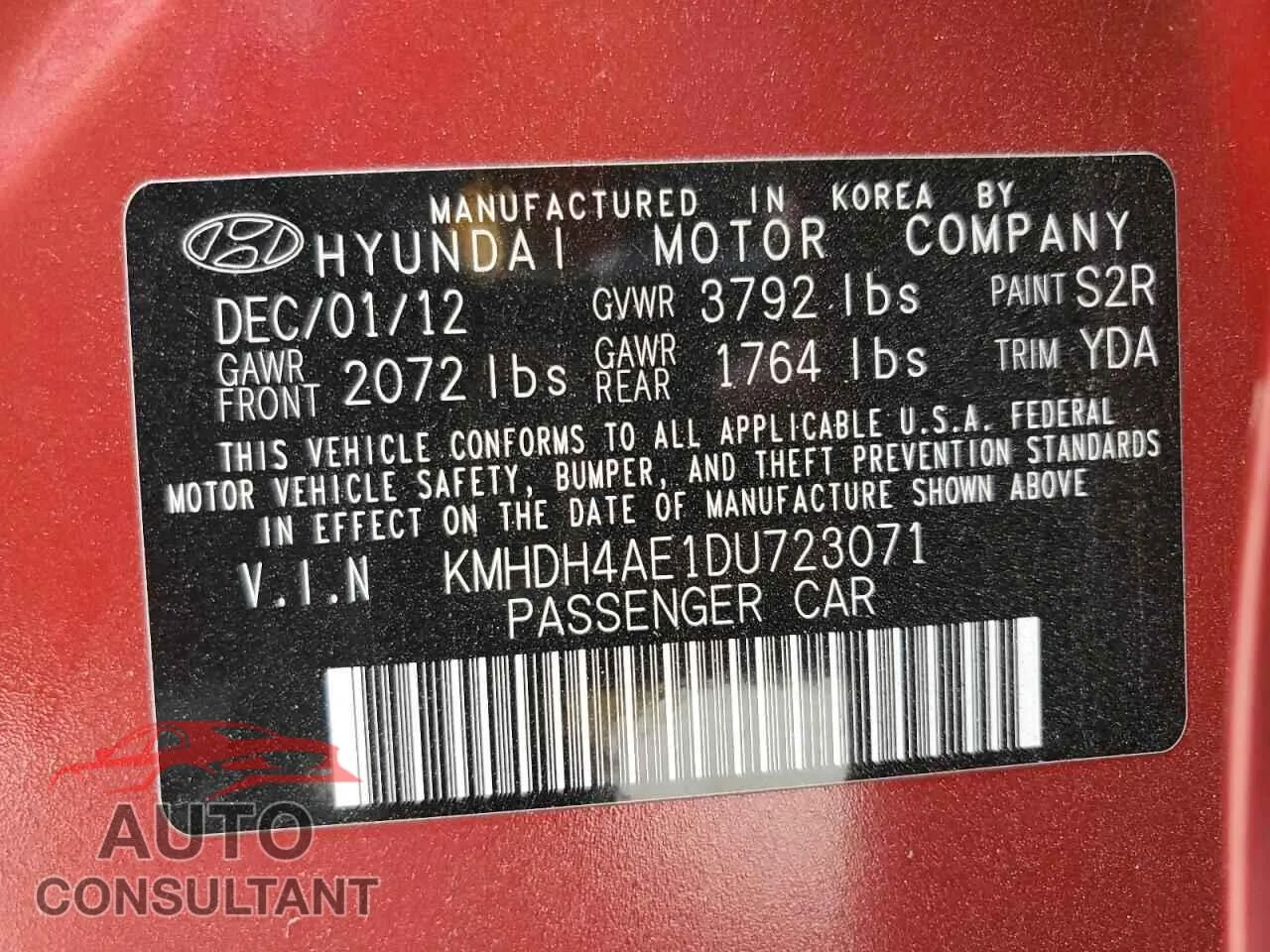 2013 HYUNDAI ELANTRA Damaged VIN KMHDH4AE1DU723071 – photo 12 2013 HYUNDAI ELANTRA Damaged VIN KMHDH4AE1DU723071 – photo 12