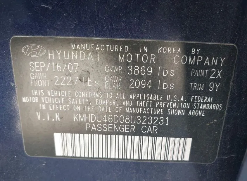 2008 HYUNDAI Elantra Used VIN KMHDU46D08U323231 – photo 13