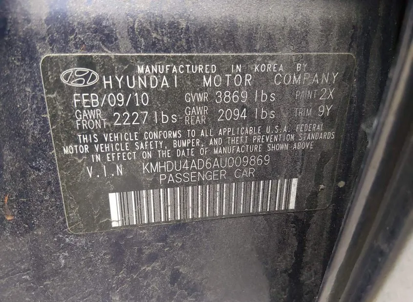 2010 HYUNDAI Elantra Used VIN KMHDU4AD6AU009869 – interior seats