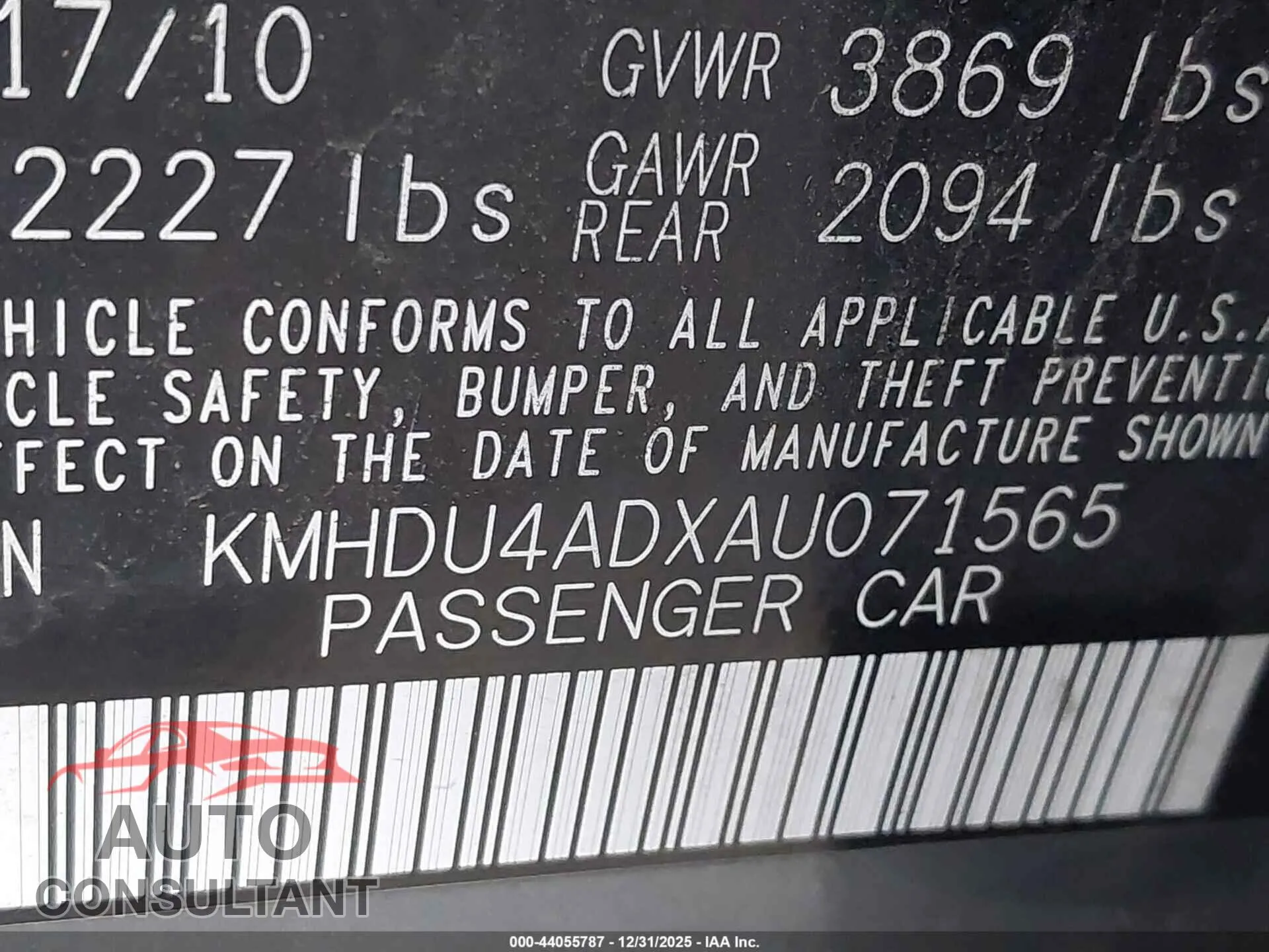 2010 HYUNDAI ELANTRA Damaged VIN KMHDU4ADXAU071565 – trunk area