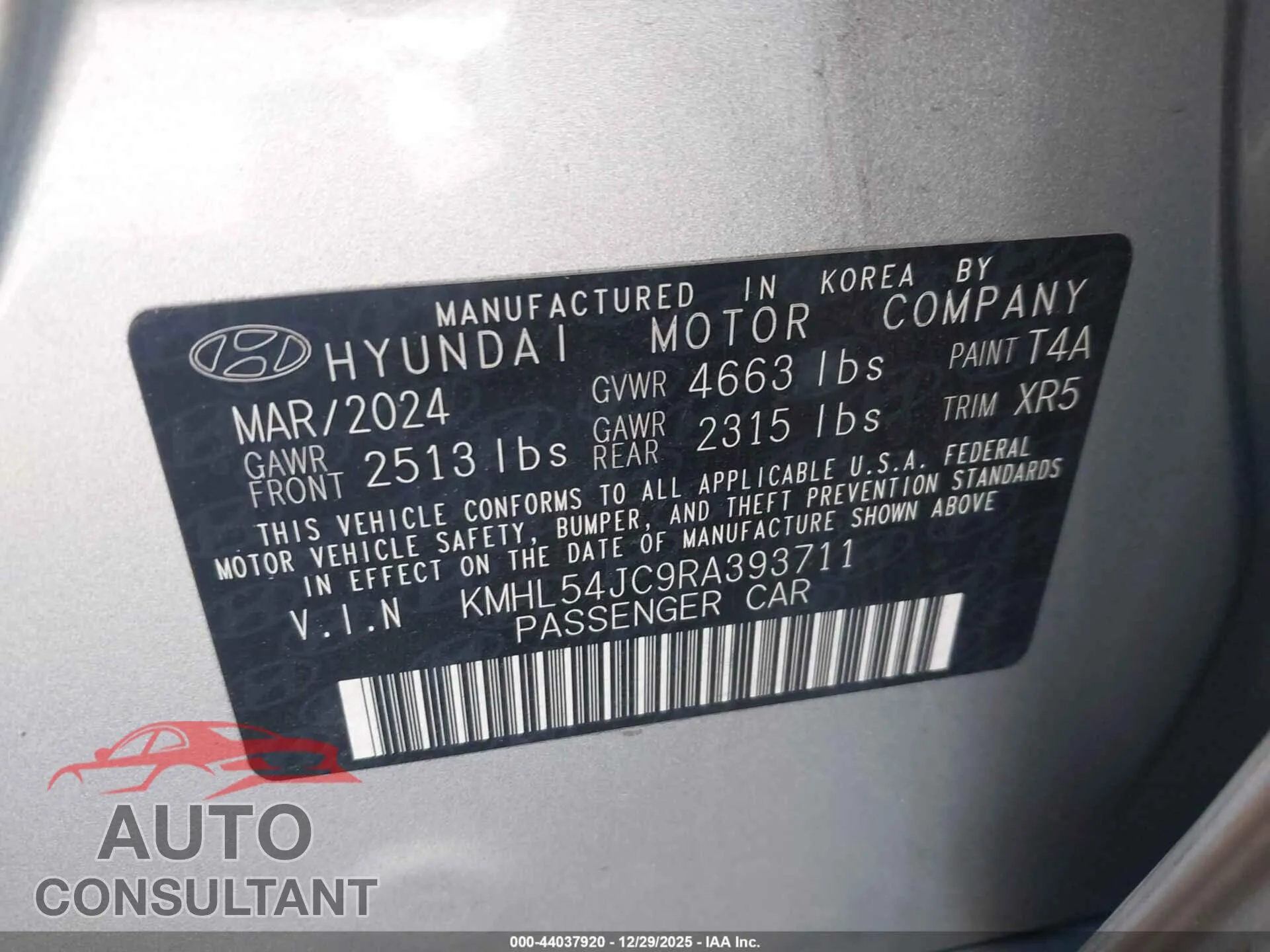 2024 HYUNDAI SONATA Damaged VIN KMHL54JC9RA393711 – trunk area