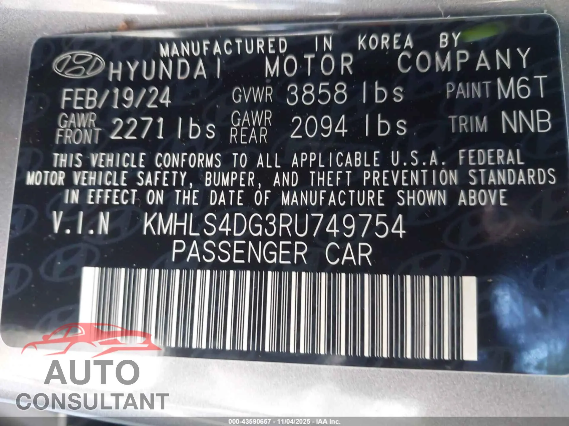 2024 HYUNDAI ELANTRA Damaged VIN KMHLS4DG3RU749754 – trunk area