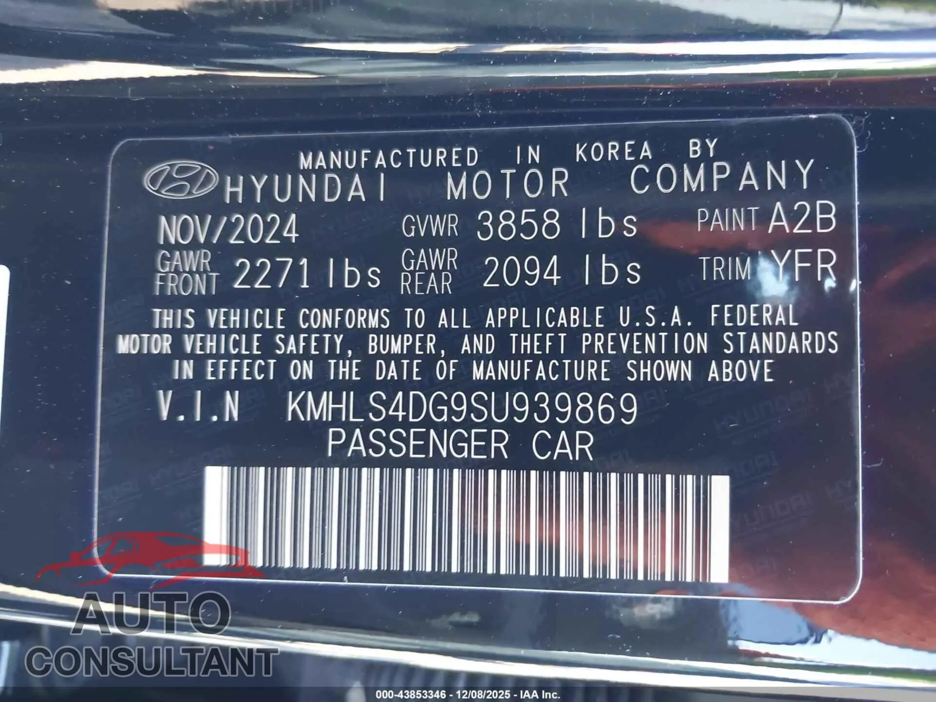 2025 HYUNDAI ELANTRA Damaged VIN KMHLS4DG9SU939869 – trunk area