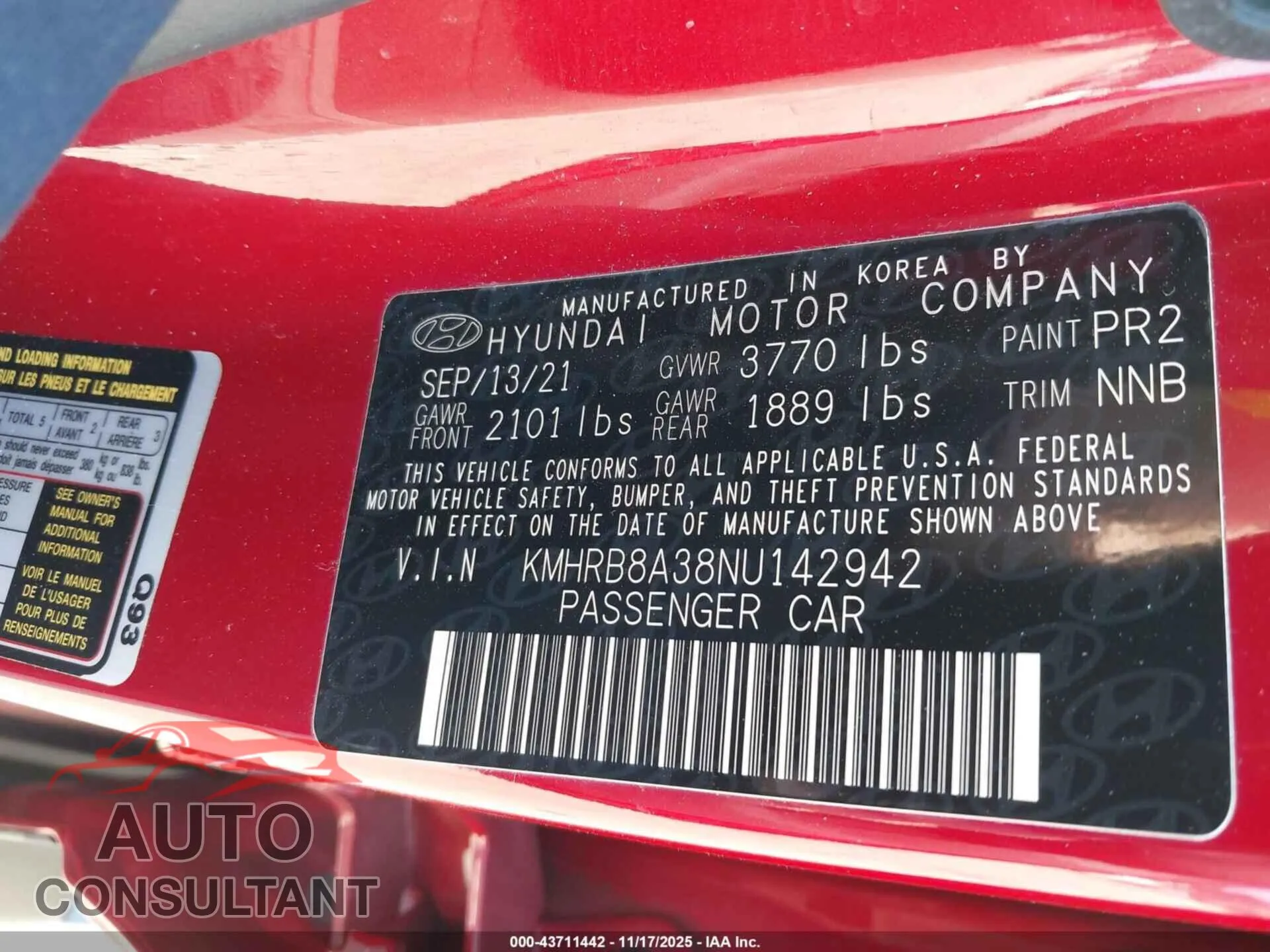 2022 HYUNDAI VENUE Damaged VIN KMHRB8A38NU142942 – trunk area