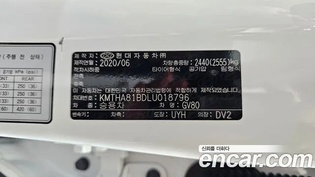 2020 Genesis GV80 2.5T Gasoline AWD Sold VIN KMTHA81BDLU018796 – odometer reading 2020 Genesis GV80 2.5T Gasoline AWD Sold VIN KMTHA81BDLU018796 – odometer reading
