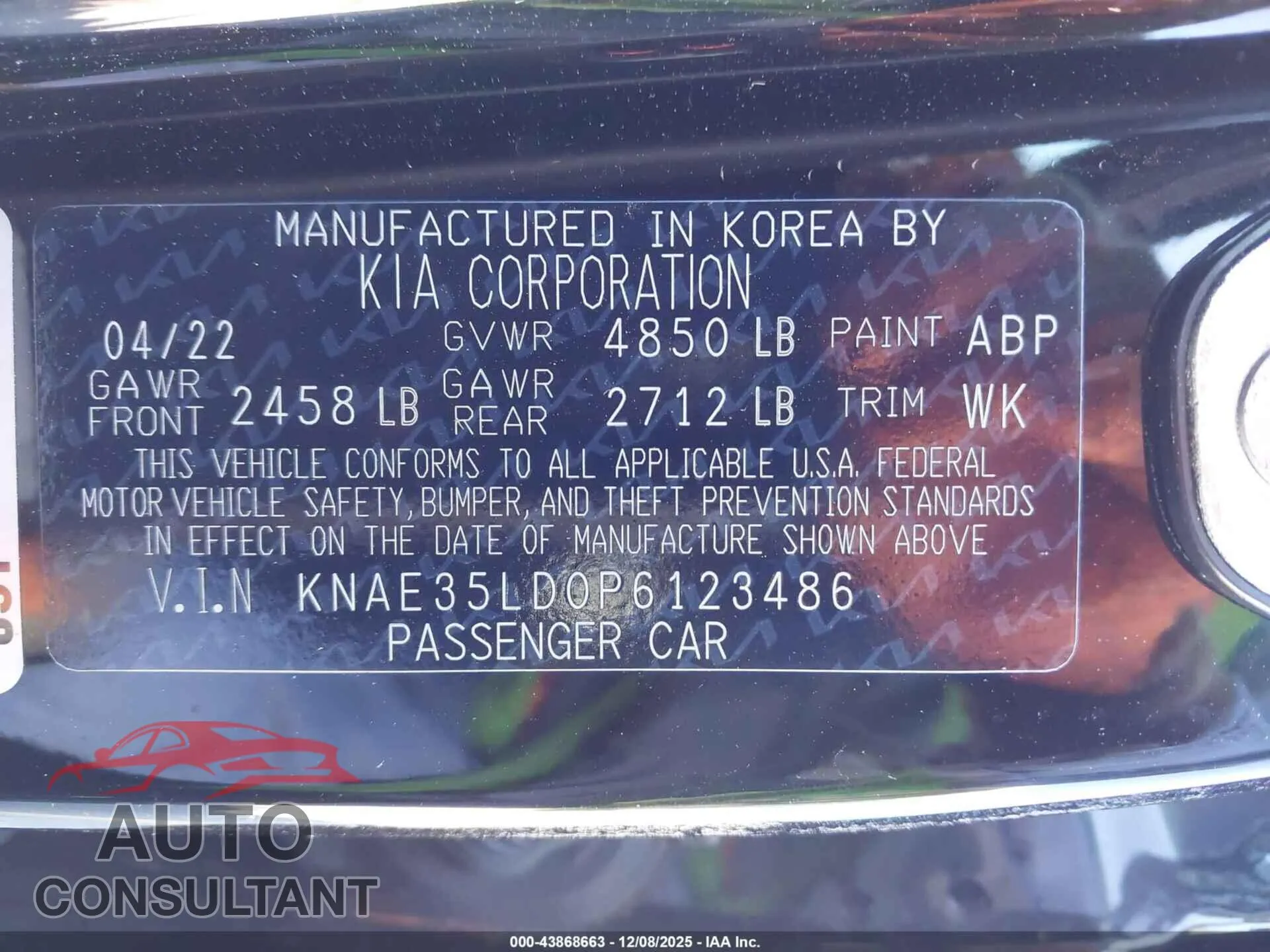 2023 KIA STINGER Damaged VIN KNAE35LD0P6123486 – trunk area